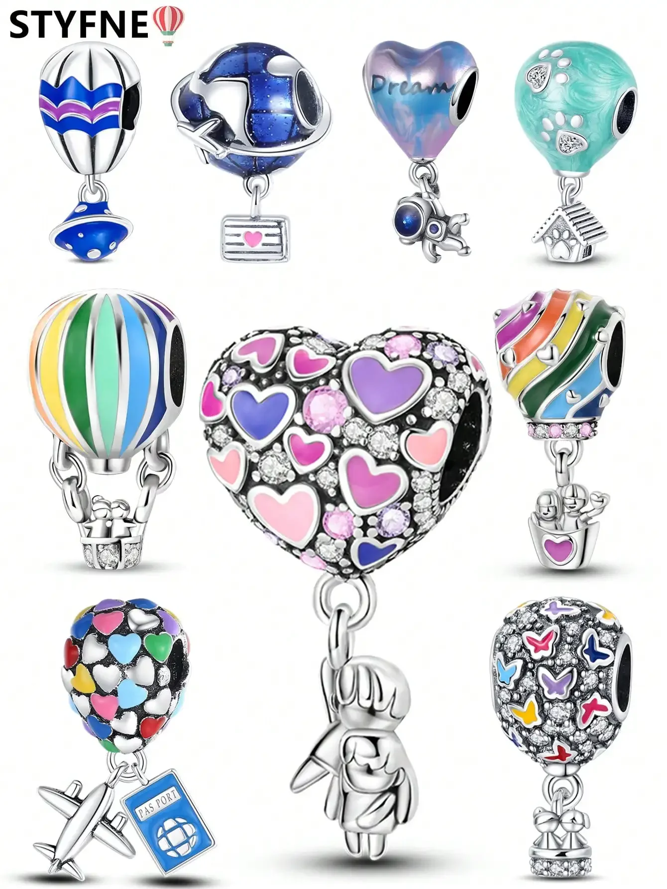 925er Silber vergoldet, Original-Charms, Valentinstag, Heißluftballon-Perlen, passend für Armbänder, Damenschmuck, Geschenk