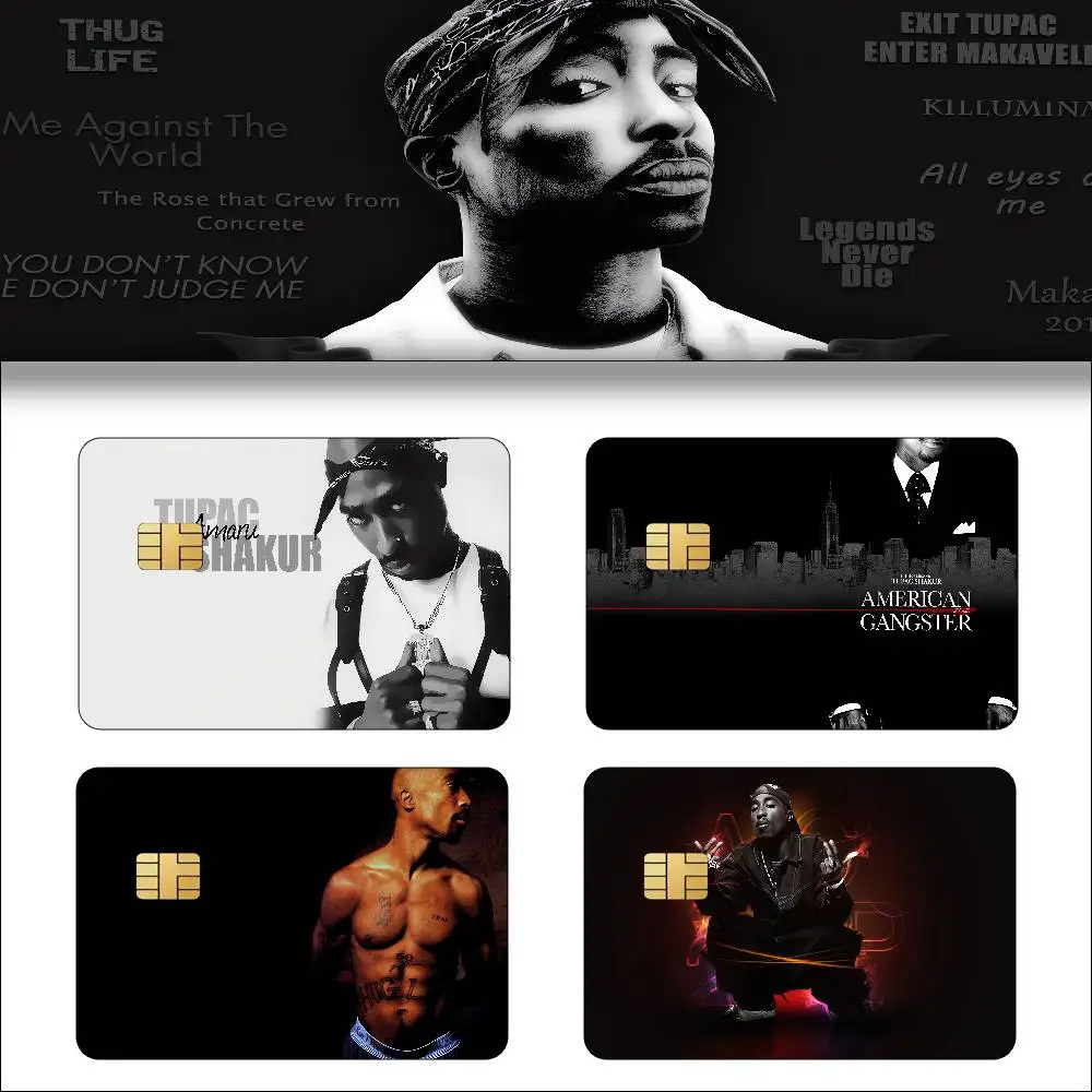 Tupac Amaru Shakur Anime 4pcs 1Set Funny Shell On Off Ultra Thin No Fade Sticker Skin Cover Film For Debit Credit Card