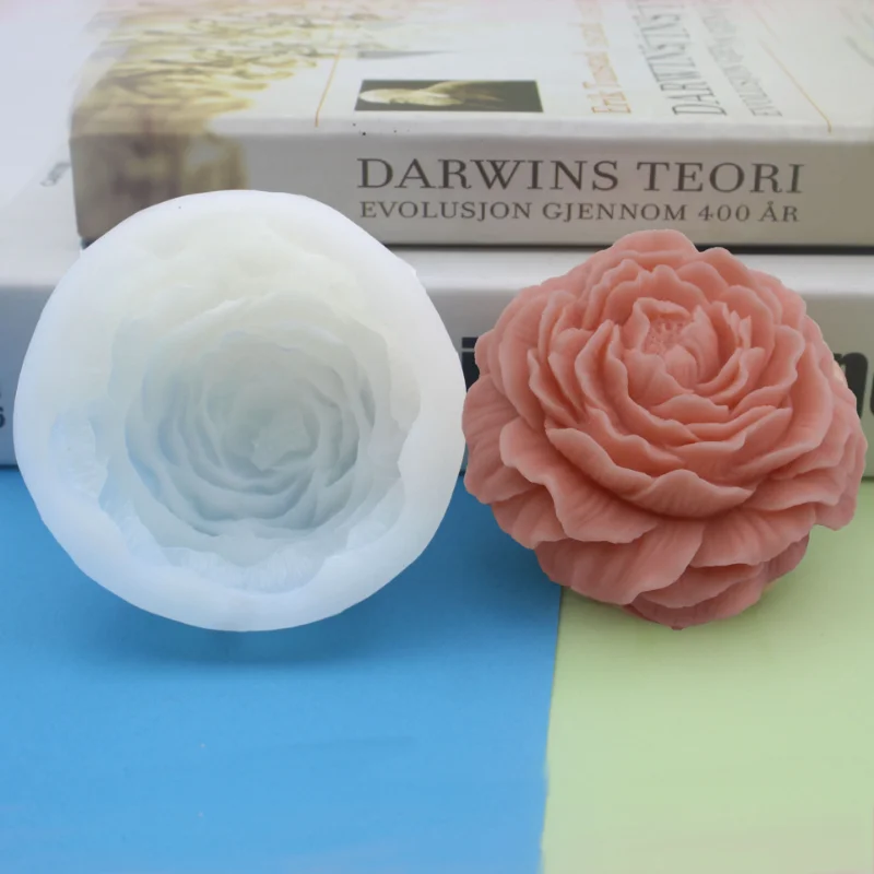 Duża silikonowa forma do świec z kwiatem piwonii Diy Handmade 3D Rose Candle Soap Plaster Resin Cake Baking Tool Home Decoration Gift