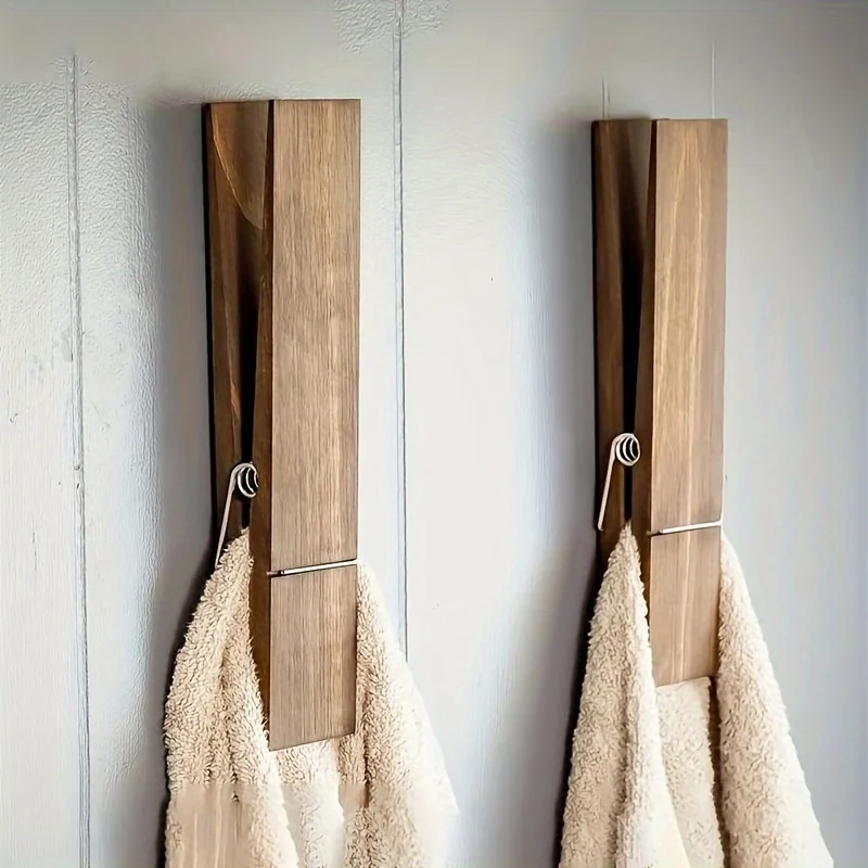 

Extra-Large Wooden Towel Rack with Hooks - Polished Finish, Industrial Style for Bathroom & Laundry Room Decor