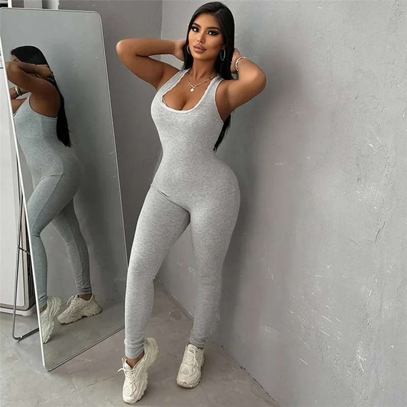 Soild Color Sleeveless Women Jumpsuit 2024 Autumn and Winter New Patchwork Lace U-shaped Neck Slim Fit Romper Streetwear