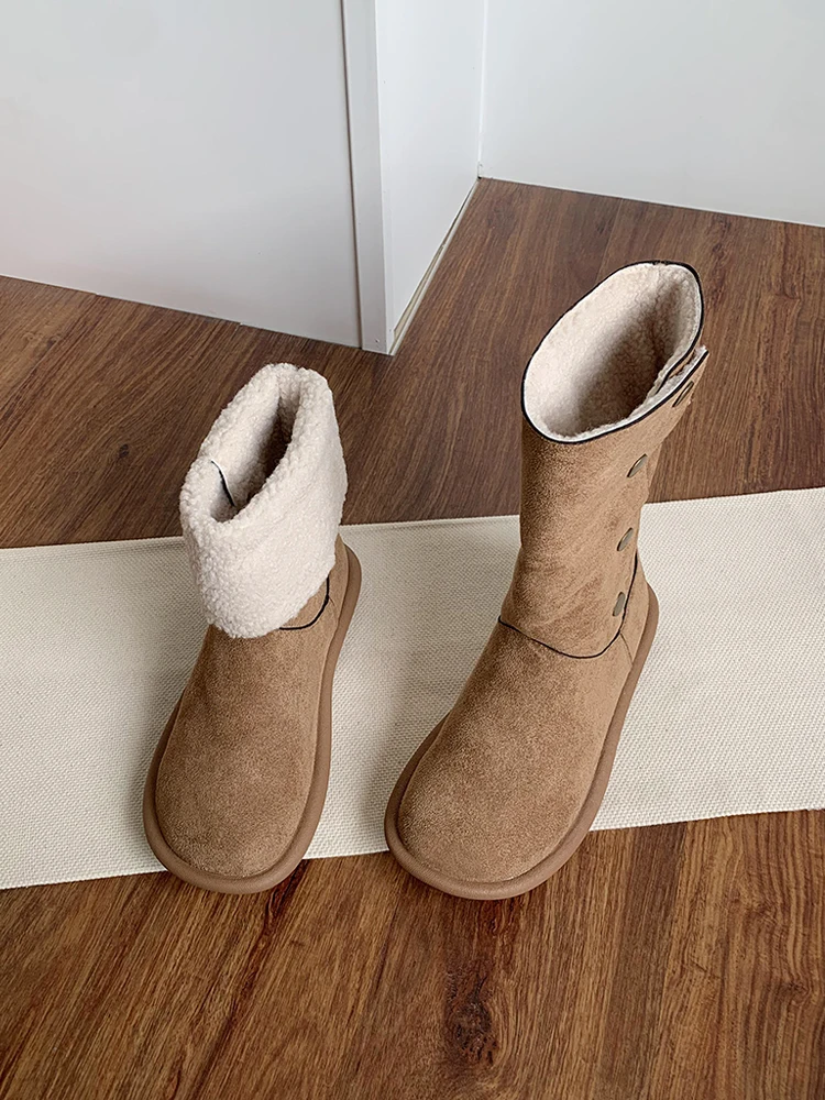 winter-thiened-fce-lined-boots-women's-mid-calf-snow-boots-warm-casual-cotton-lined-rubber-bot-boots