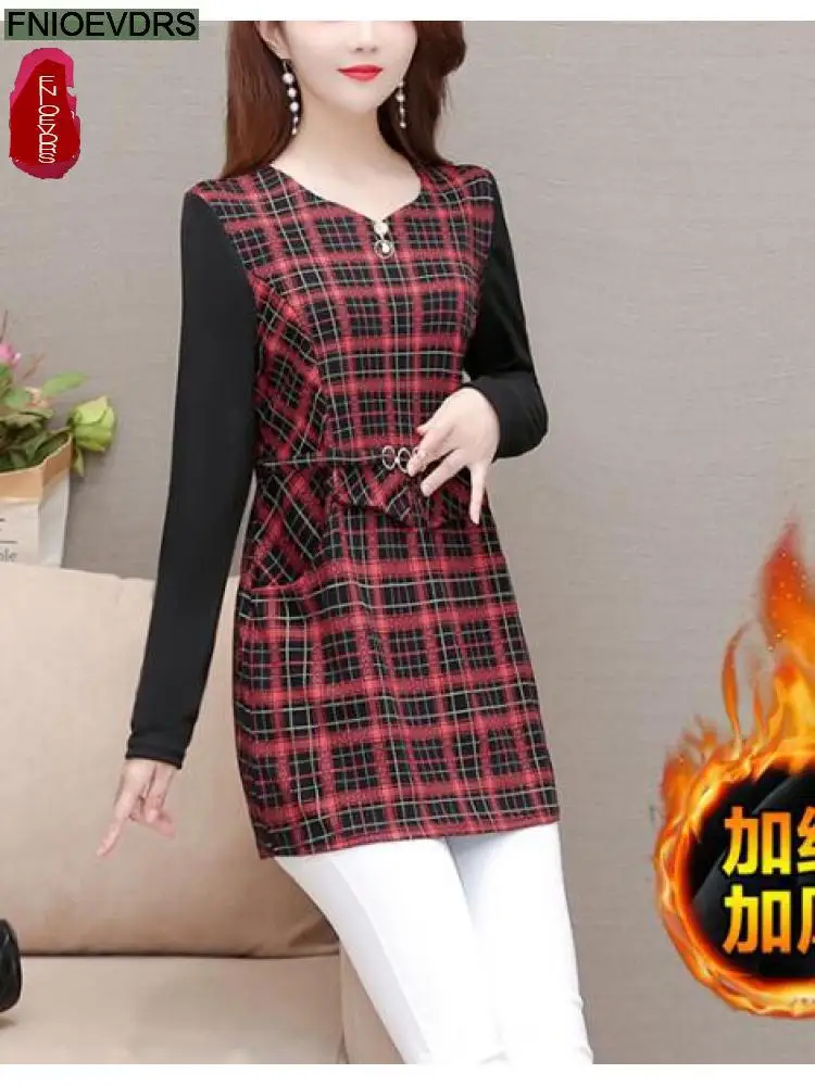 Hot Sales Women Retro Elegant Office Lady Vintage Plaid Shirt Loose Peplum Tops Belly Long Tunic Basic Shirts Blouses