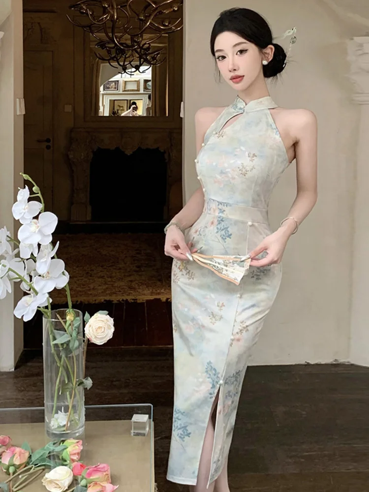 

Ele Faionable Svel Oulder с колючим принтом Midi с запахом на талии для похудения Qipao Dr для женщин Полиэфирное волокно 00%