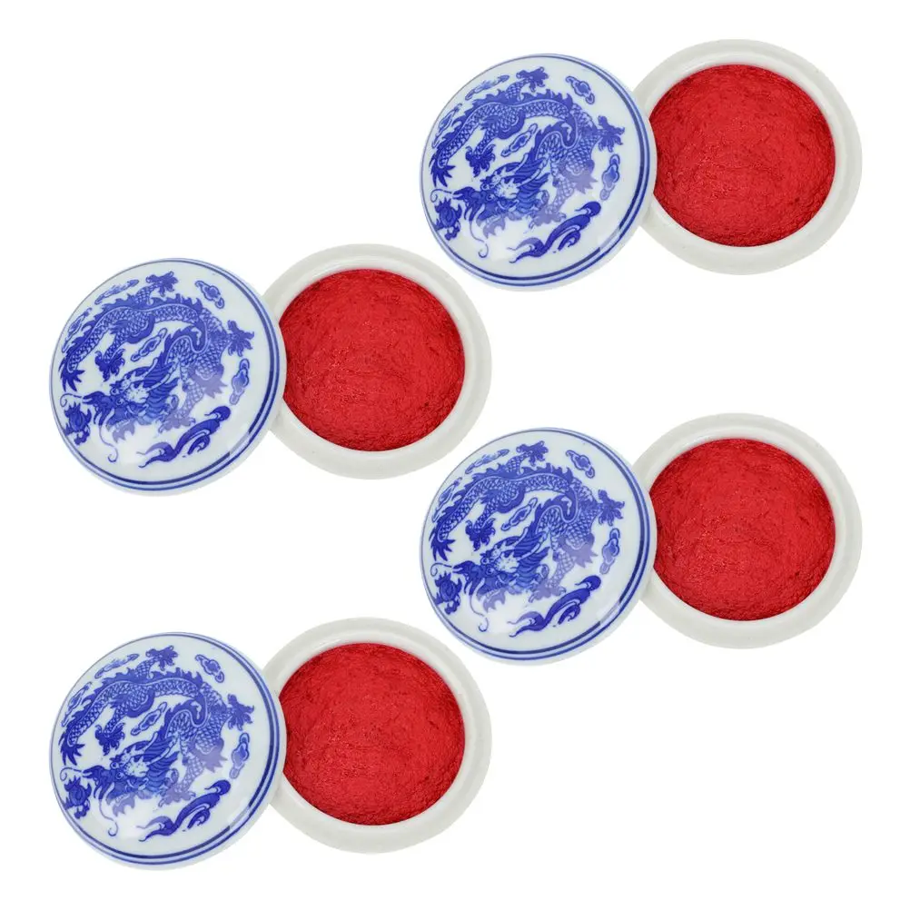 

4 Pcs Blue White Ceramic Inkpad Durable Reusable Chinese Painting Calligraphy Supplies Retro Style Smooth Surface