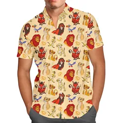 Chemise hawaïenne à manches courtes pour hommes et femmes, chemise boutonnée, chemise de plage décontractée, haut hawaïen Disney, roi discutant, Simba, été