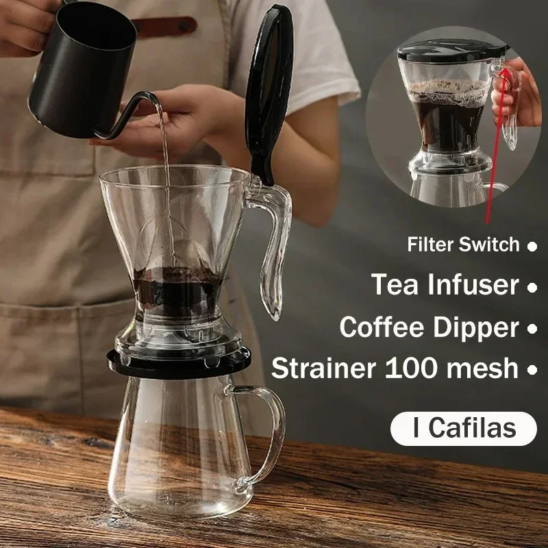 

600ml Pour Over Coffee Dripper with Switch,Tea Infuser for Loose Leaf Tea,Hand Brew Coffee Machine,High Temp Plastic Filters