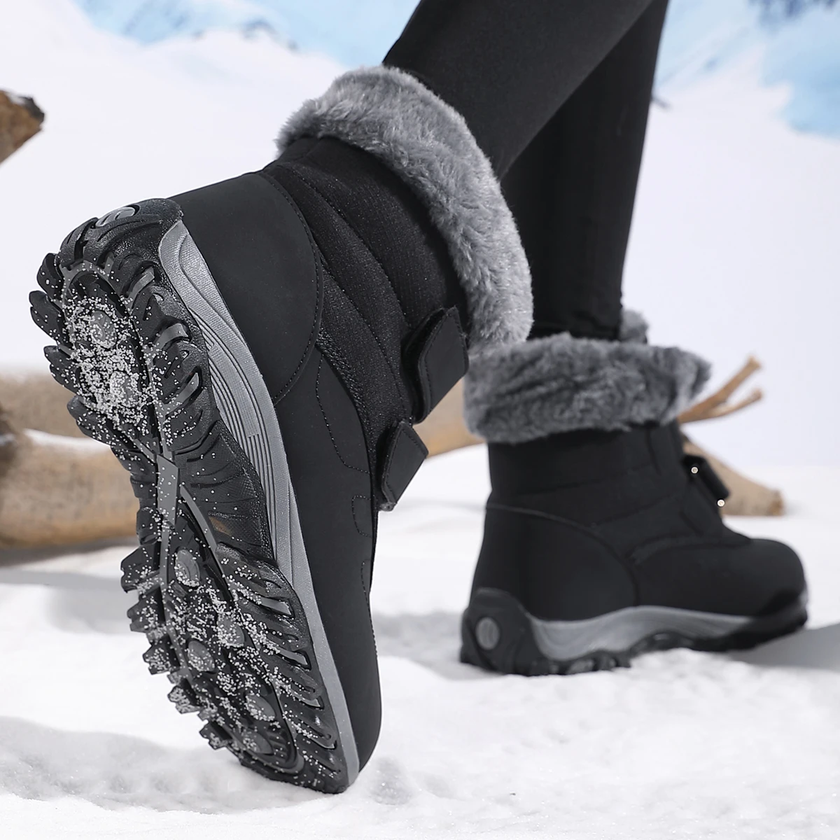 Platform Snow Shoes Boots Plush Keep Warm Men Boots Winter Ankle Boots Comfortable Walking Shoes Outdoor Hiking Boots for Women