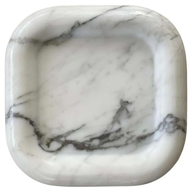 Vintage White Marble Home Hotel Decoration Square Marble Stone Jewelry Vanity Tray Square Puffed Edge Catchall in White Marble