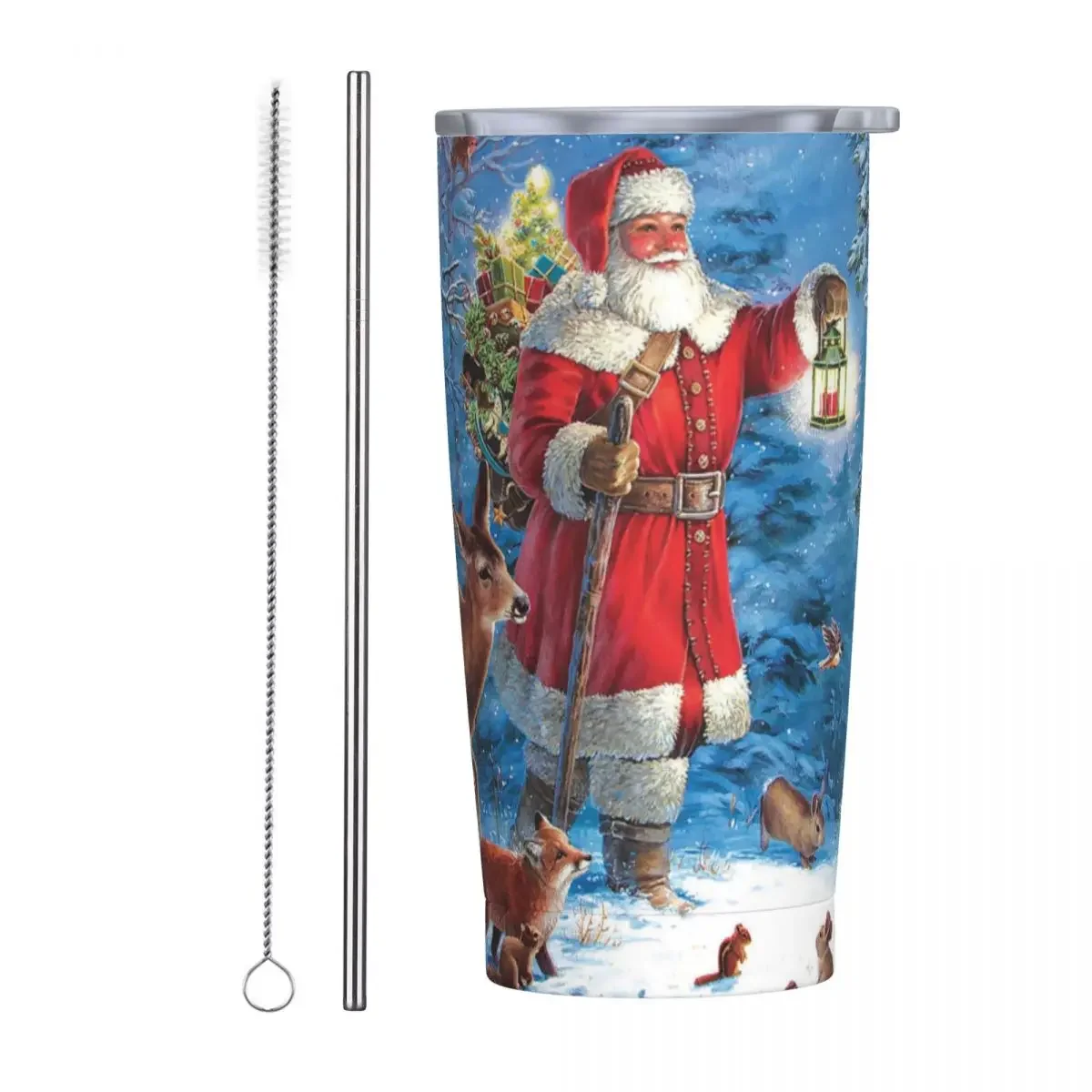 Christmas Insulated Tumbler with Straws and Lid Santa Deer New Year Stainless Steel Travel Coffee Mug 20 Oz Office Home Mugs