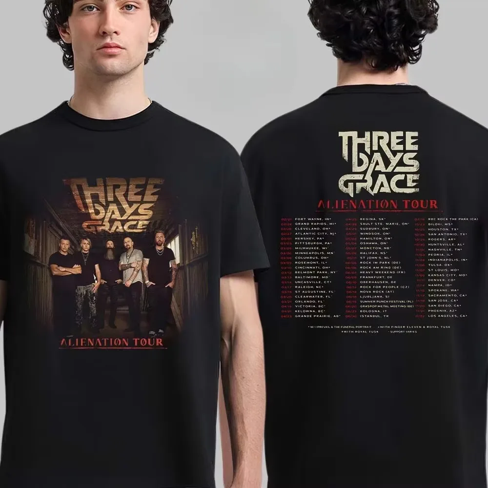 Alienation Band Photo Tour Three Days Grace Post-Grunge Band Graphic T-Shirt Cotton Men Women Streetwear Tee