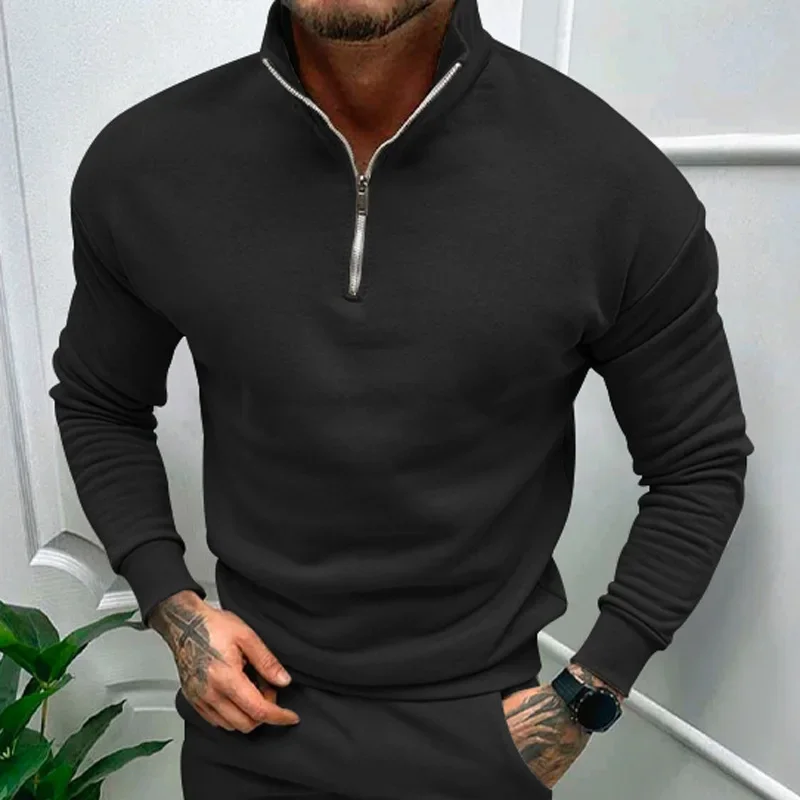 European and American Men's Long - Sleeved Sweatshirts with A Stand - Collar for Leisure Wear in Autumn and Winter.