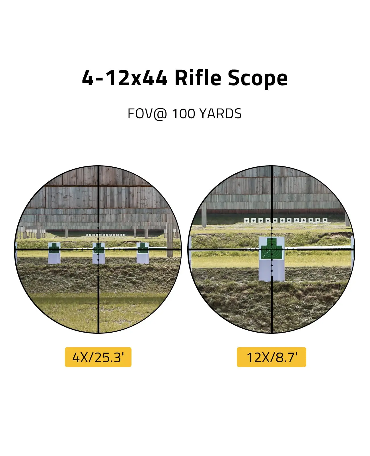 4-12X44 Airsoft Focal Plane JackalHowl W01 Rifle Scope 1-inch Tube 20mm Rings Second MOA Mil-dot Reticle