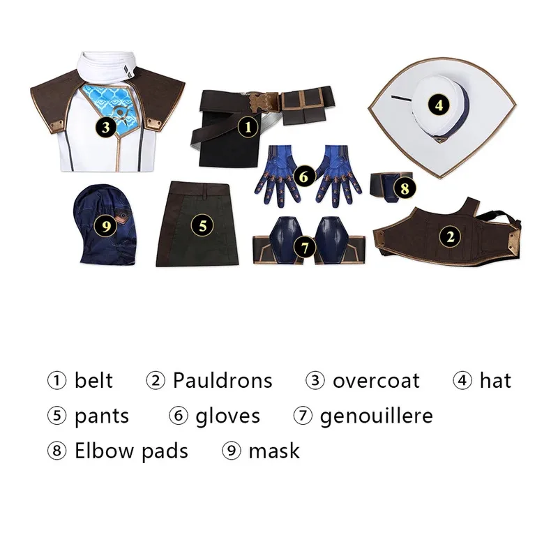 Kostium Cosplay Valorant Cypher qq34Game Kapelusz Płaszcz Spodnie Akcesoria Strój Pełny Zestaw i Pojedyncze Elementy Sprzedawane Rozmiar na Zamówienie