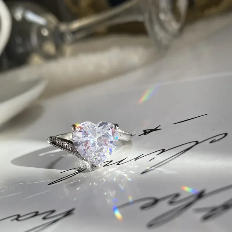 MDLFES مويسان الماس نمط أوروبا والولايات المتحدة الفاخرة 5 قيراط عالية الكربون حلقة انفجار فلاش على شكل قلب #3