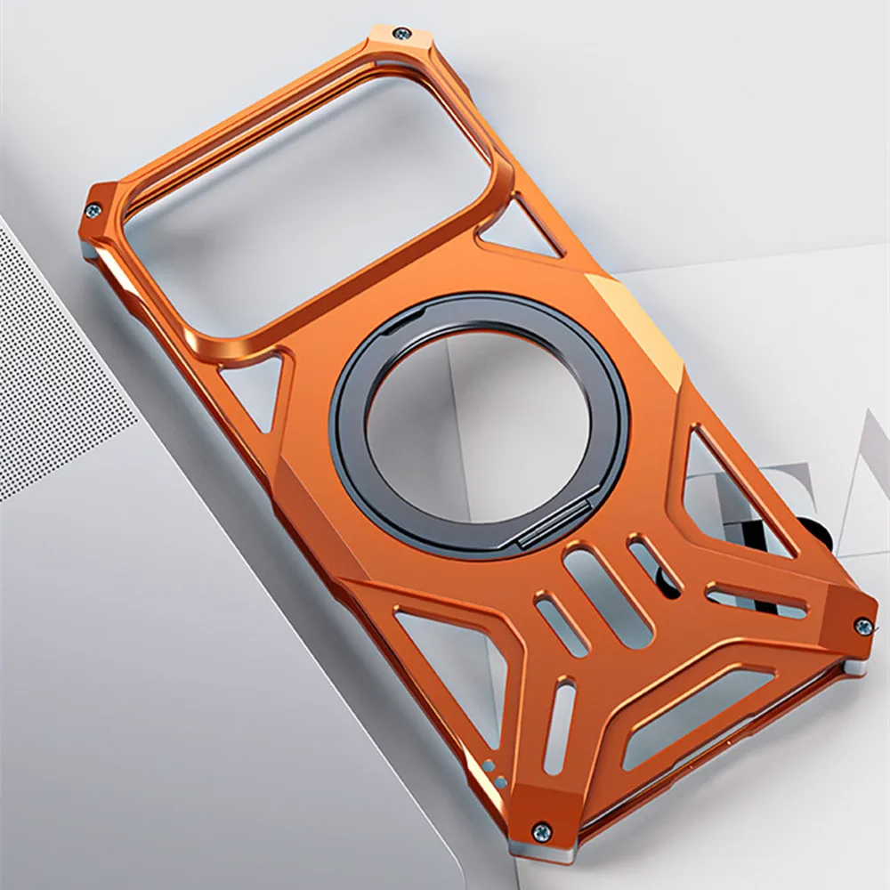 All-aluminum Alloy Case for iPhone 17 Pro 16 15 14 13 Pro Max Metal Shockproof Anti Fall Rotation Ring Magnetic Holder Cover