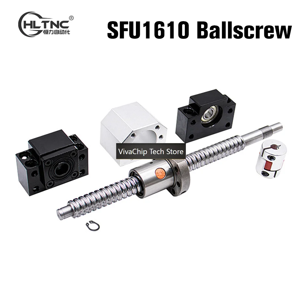 VivaCTHLTNC 1Pcs 16mm Lead 10mm 1610 CNC Rolled BallScrew With SFU1610 Single Nut + BKBF12 End Support + DSG16H Housing + Coupli