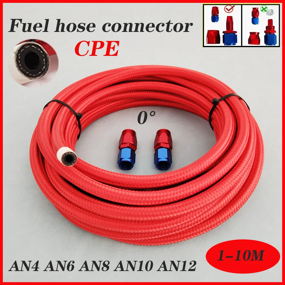 

1-10M AN4 AN6 AN8 AN10 AN12 E85 Tube Nylon Stainless Steel Braided CPE Red Car Fuel Line Fittings Kit 2 Pcs0 Degree Fittings