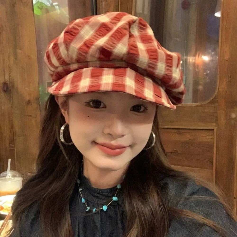 Gift Soft Plaid Beret Hat Irregular Octagonal Thin Brim Octagonal Hat Vintage Retro Style Painter Artist Cap Sunshade