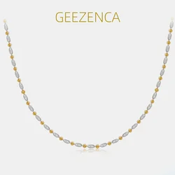 GEEZENCA 925 Sterling Silver Two Tone Beaded Chain Necklace  40cm 45cm 55cm Trendy Chic Simple Choker Necklaces For Stack Gift
