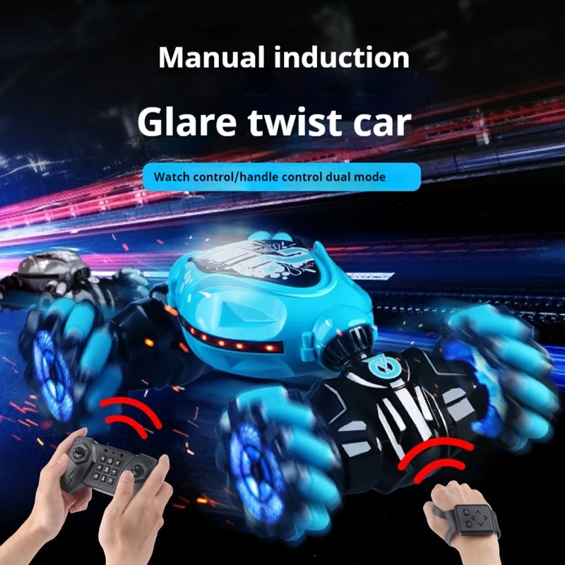 Rc Car 4wd Stunt Cars Dual Control Gesture Sensing Cool Lights Double-Sided Driving 2.4g Do Not Interfere Toys For Children