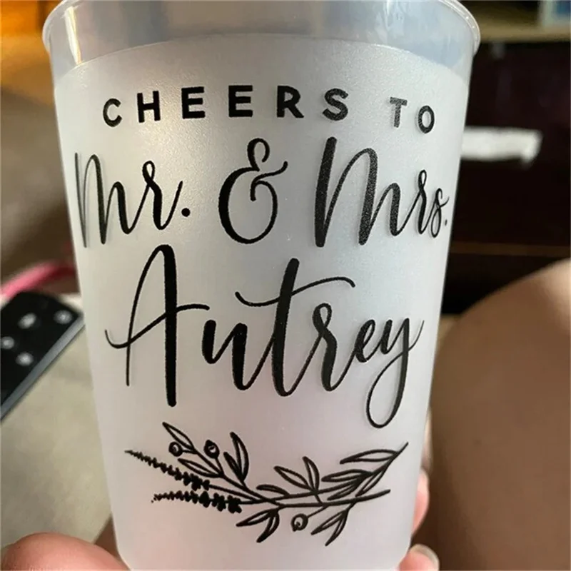 Cheers to The Mr and Mrs - 12oz or 16oz Frosted Unbreakable Plastic Cup #140 - Custom - Bridal Wedding Favor, Wedding Cup, Party