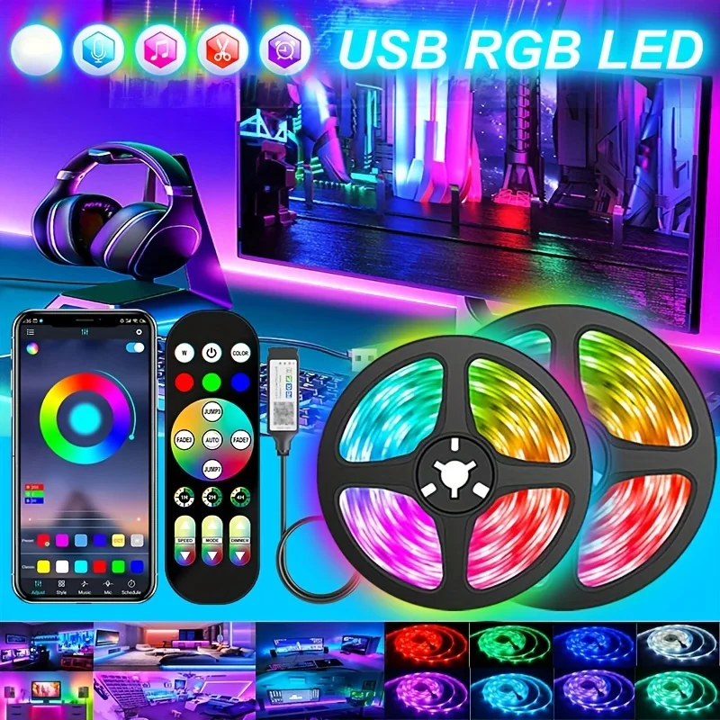 

USB LED strip lights RGB 5050 LED lights application controlled flexible strip diode lights, home decoration for TV Backlights