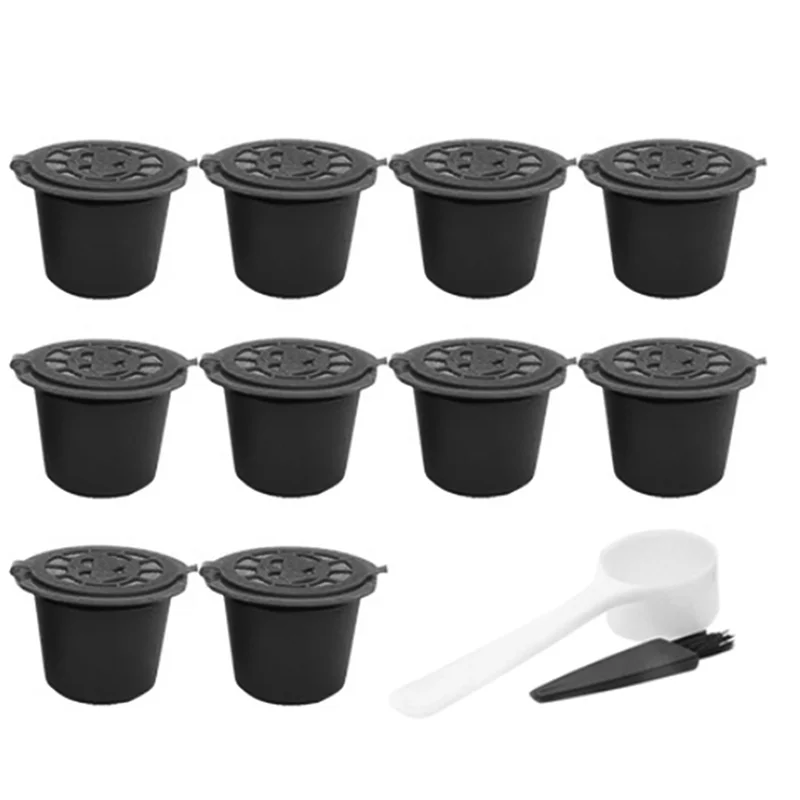 A97G 20 Pcs Reusable Refillable Coffee Capsule Filters For Nespresso With Spoon Brush Kitchen Accessories Coffee Filter Black