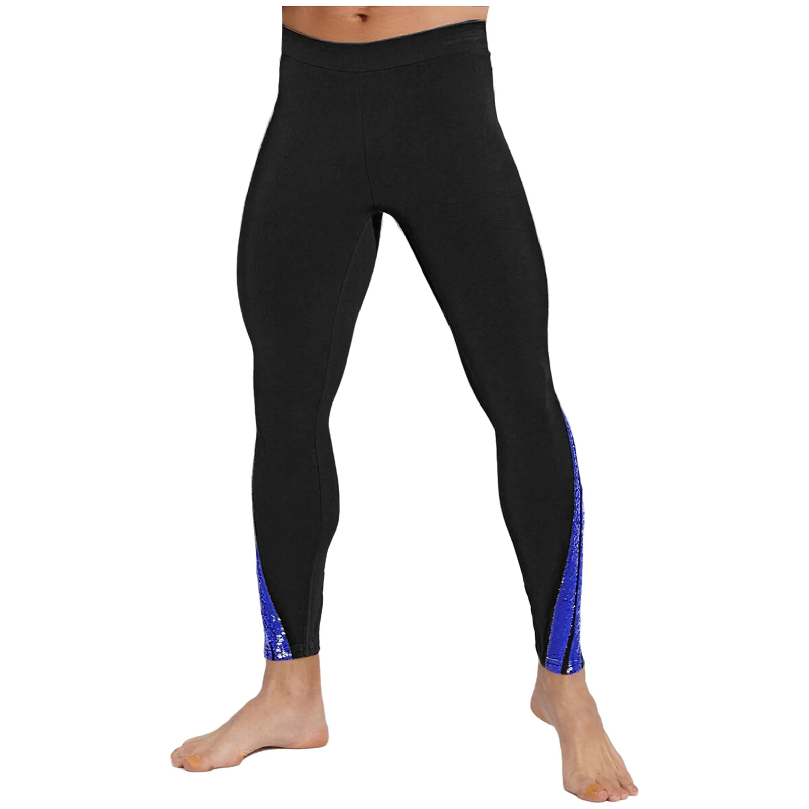 Heren ballet latin danskostuum lange broek glanzende pailletten kunstschaatslegging met gespen bandjes stijgbeugelbroek broek