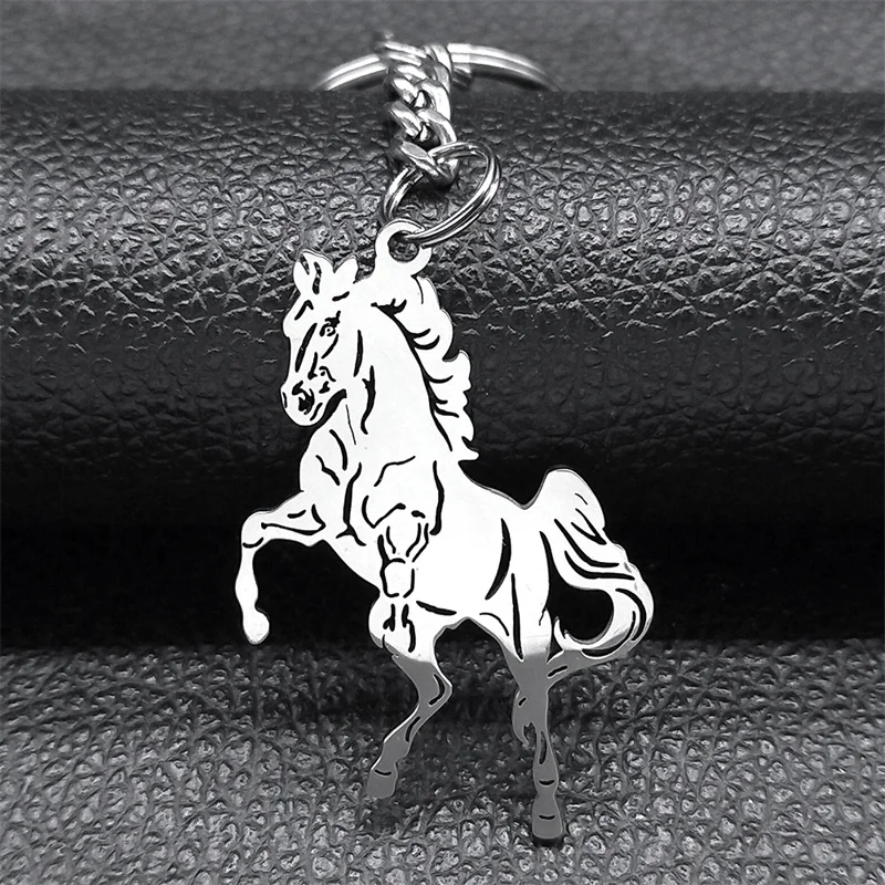 Lucky Horse Keychain for Women Men Stainless Steel Silver Color Animal Keyring Holder Bag Car Accessories Jewelry Gifts K3224S08