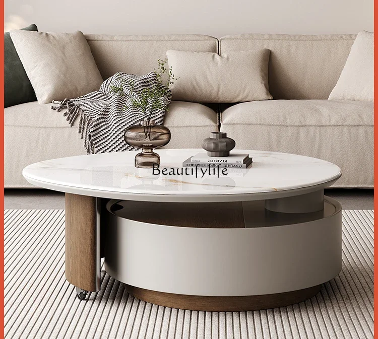 

Round coffee table rotatable rock slab small apartment modern simple creative coffee table high-end light luxury