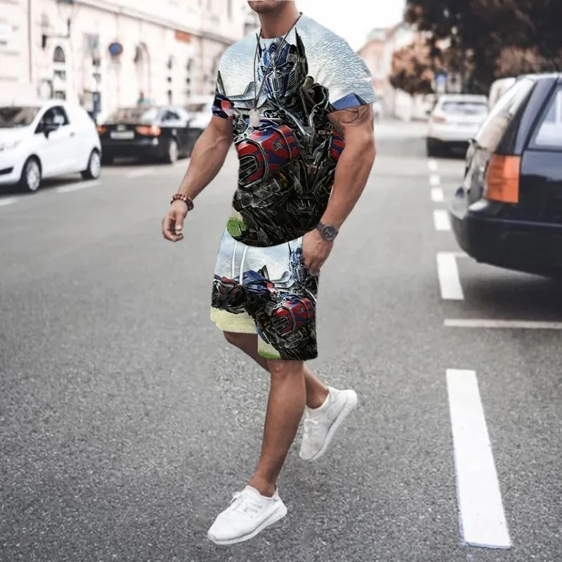 2025 New Summer Men's Popular Casual Fashion Basketball Sportswear Beach Set 3D Printed Short Sleeved Shorts Set