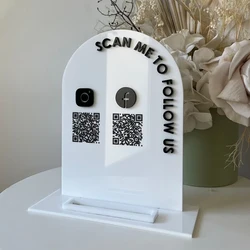 Arch Acrylic Social Media Sign,QR code Business Sign,Personalized Business Card Holder,Card Holder Table Decor