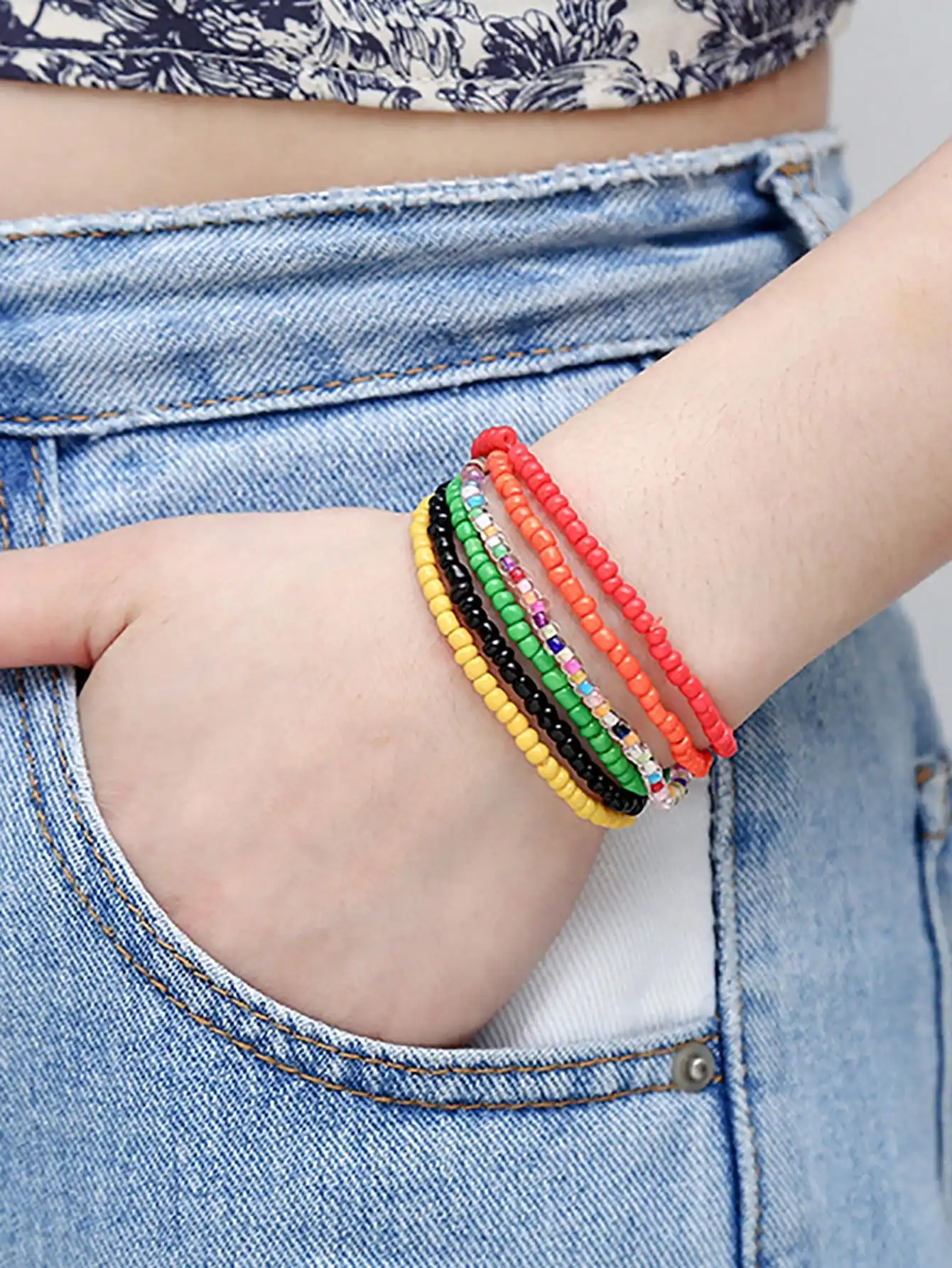 17pc Colorful Bohemian Stackable Beaded Bracelet Set