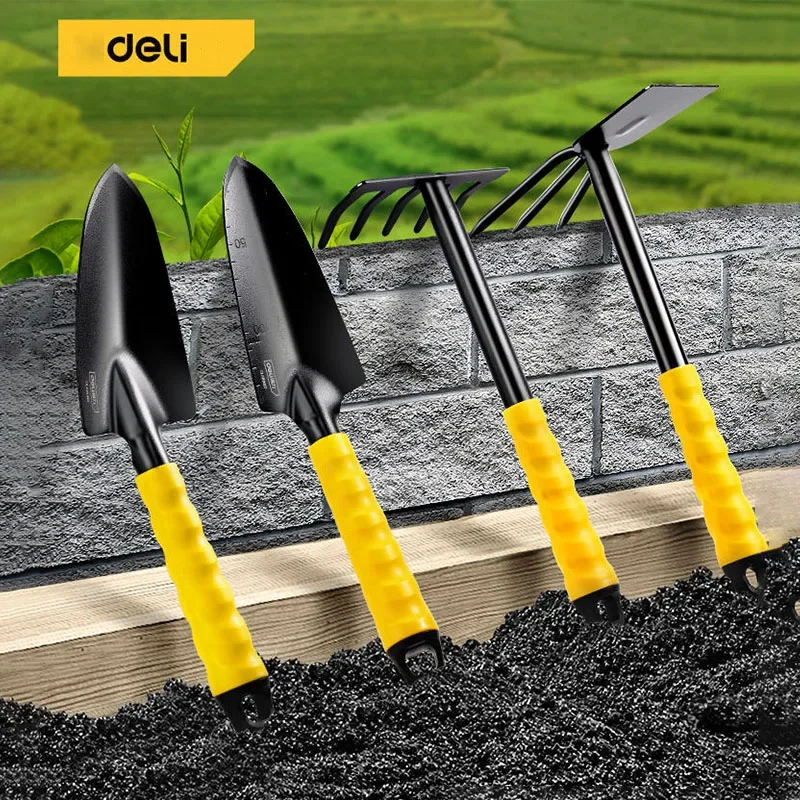 Deli Mini Garden Shovel Rake Spade Bonsai Tools Set Wooden Handle for Flowers Potted Plant Garden Tools Weeding Tools