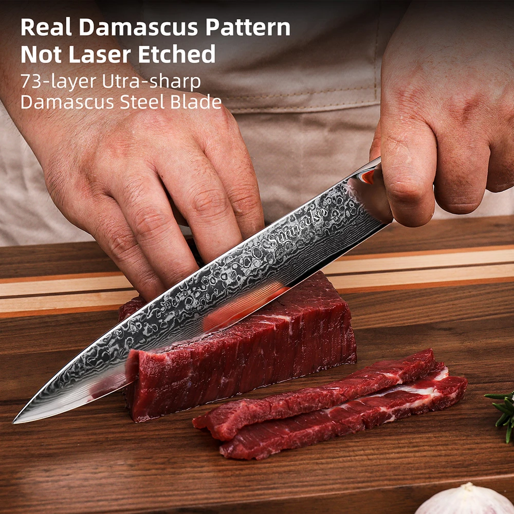 Japanese 8 Inch Slicing Knife 73 Layers VG10 Core Damascus Steel Kitchen Knife Vegetable Meat Fruit Cutting Knife G10 Handle