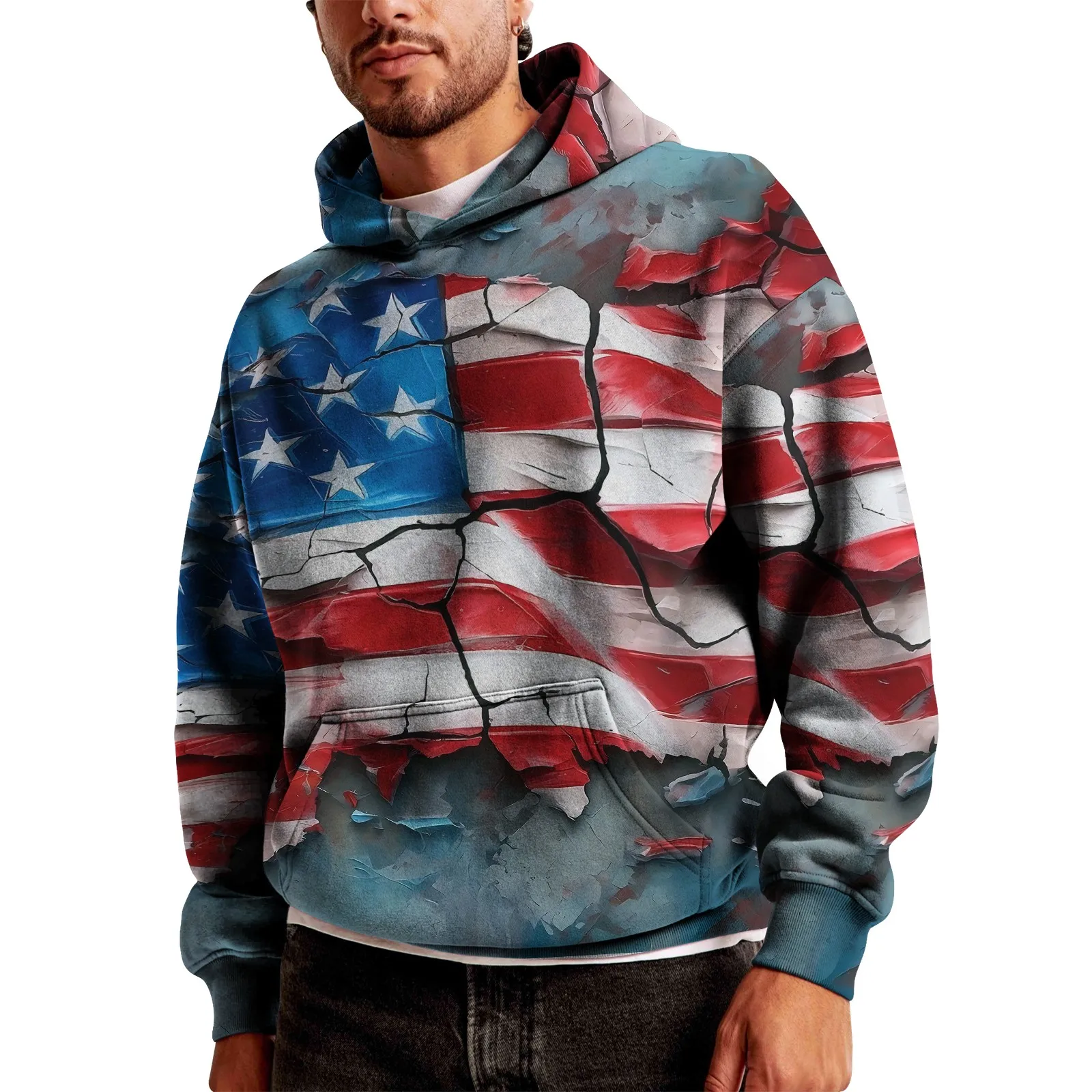 Harajuku Men's Hoodies USA Flag Graphic 3d Print Hooded Sweatshirts Street Fashion Independence Day Loose y2k Hoodie Men Clothin