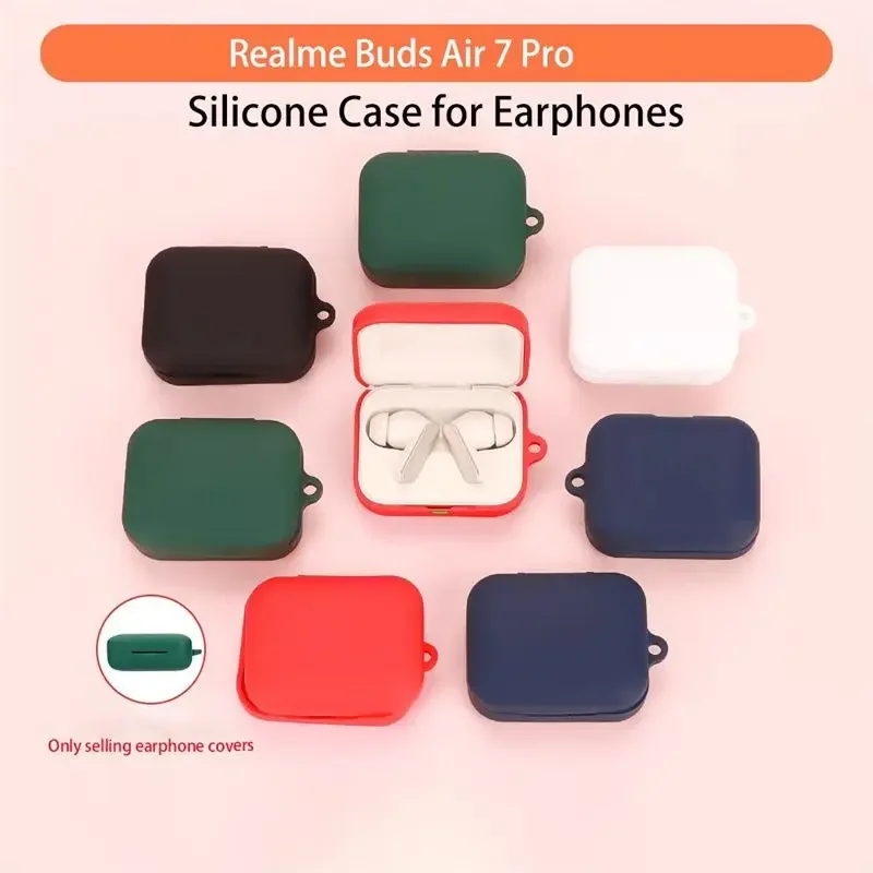 

for Realme Buds Air 7 Pro Full Cover Solid Color Earphone Case Shockproof Silicone Headphone Cover for Realme Buds Air 7 Pro