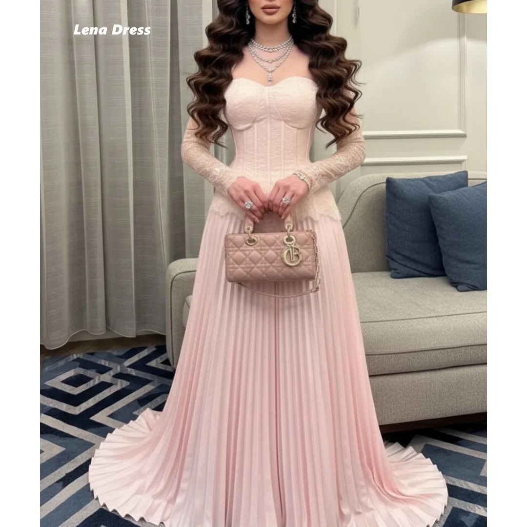 Lena Line A Evening Dresses Woman Elegant Long Dresses for Special Occasions Customized Pink Embroidered Lace Luxury Ball Dress