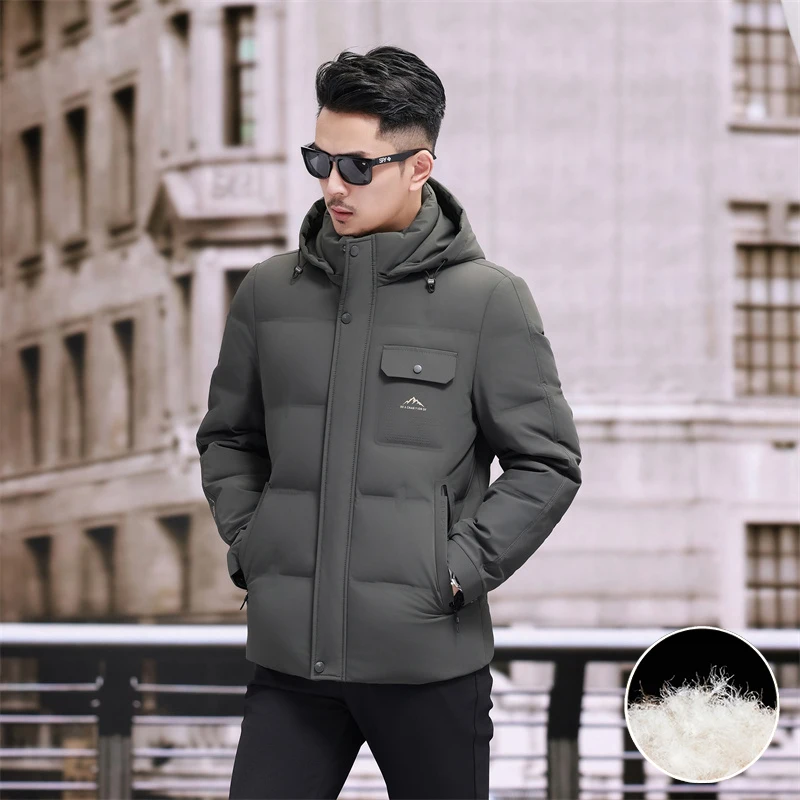 Men's down jacket, white duck down filling, solid color casual warm jacket, autumn and winter fashion trend handsome coat