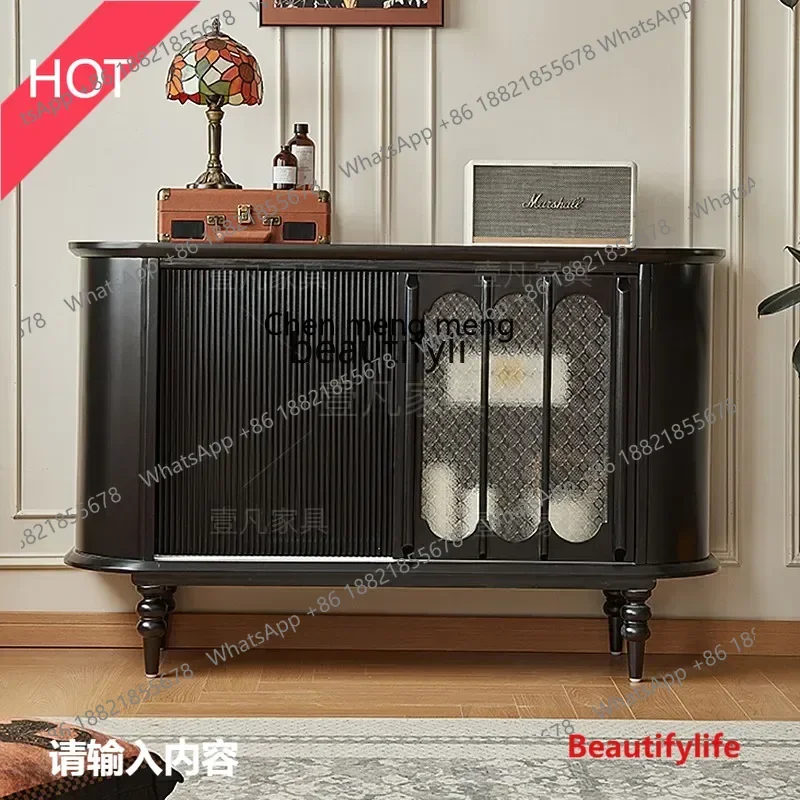 cn8350 ss French retro dining side cabinet solid wood black antique storage locker American ash wood light luxury cabinet