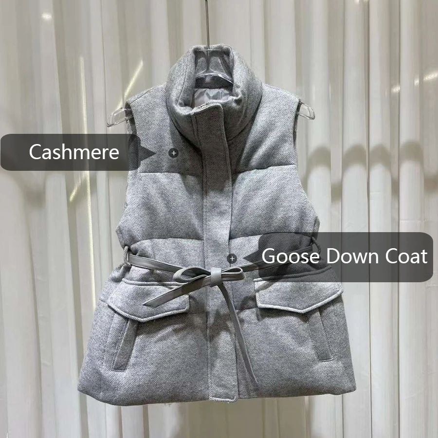 Women\'S Warm Vest Goose Down Jackets Short Puffer Vest Cashmere Down Coat With Zipper 2024 Fashion Woman Winter Jacket