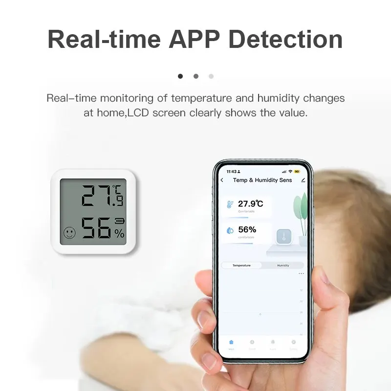 Mini Bluetooth Temperature Humidity Sensor with LCD Screen Smart Linkage Remote Control Thermometer Hygromet Alexa Google Voice