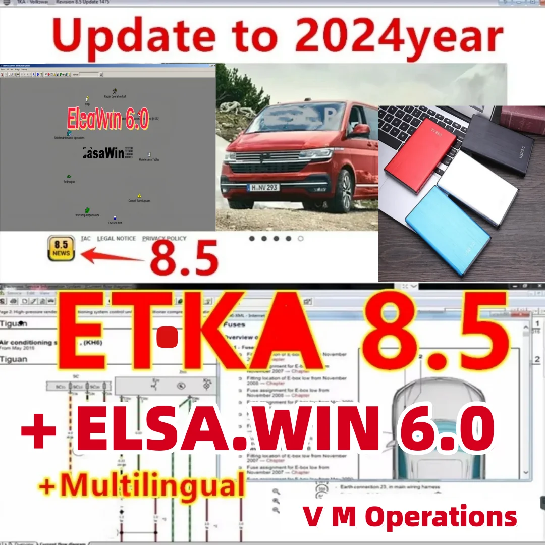 عرض ساخن لعام 2025 E.lsawin 6.0 ET.KA 8.5 لـ A-udi لـ V-W مجموعة برامج إصلاح السيارات المركبات الأجزاء الإلكترونية Catal