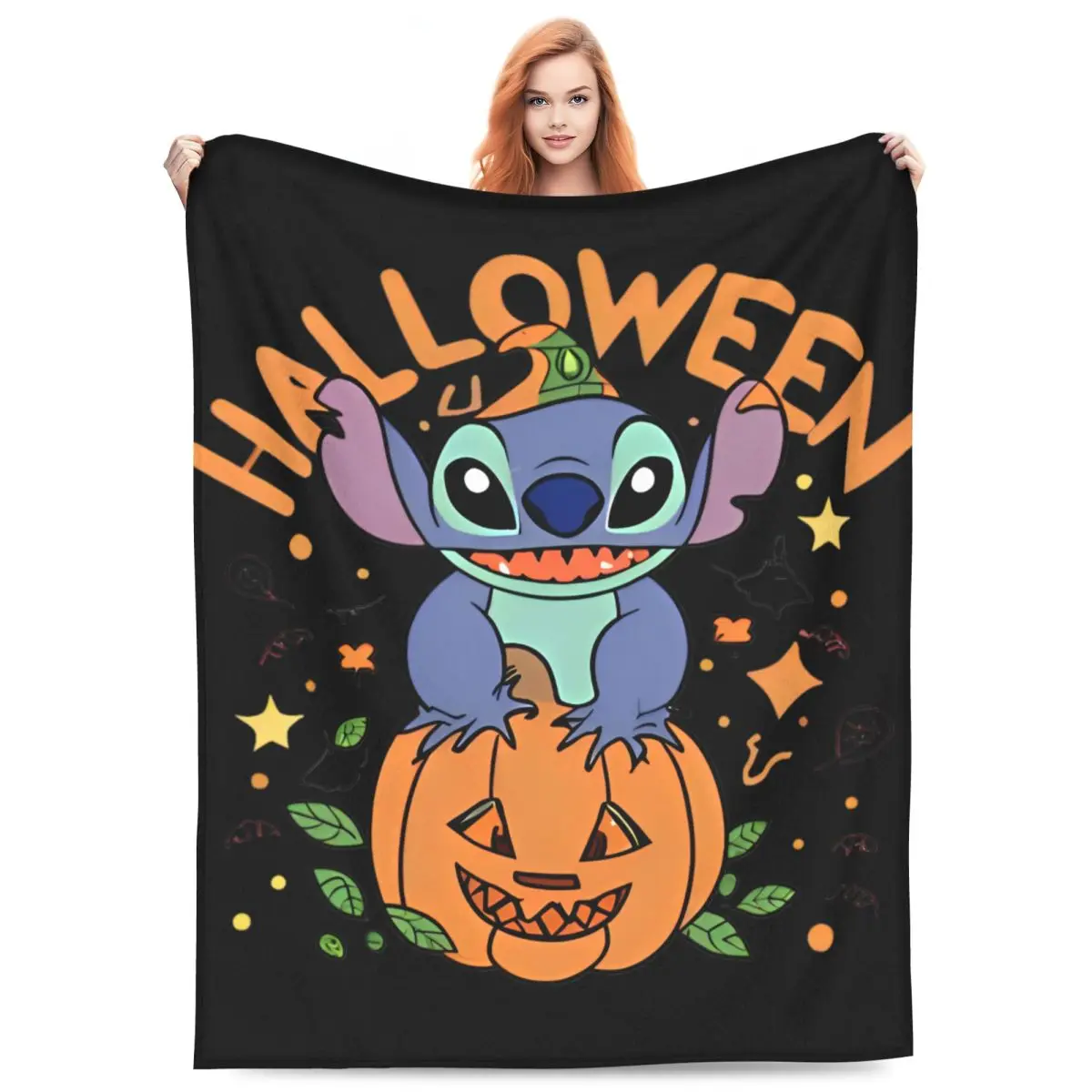 

Stitch Halloween Blankets Airplane Travel Flannel Throw Blanket For Living Room Soft Warm Custom Quality Bedspread Gift