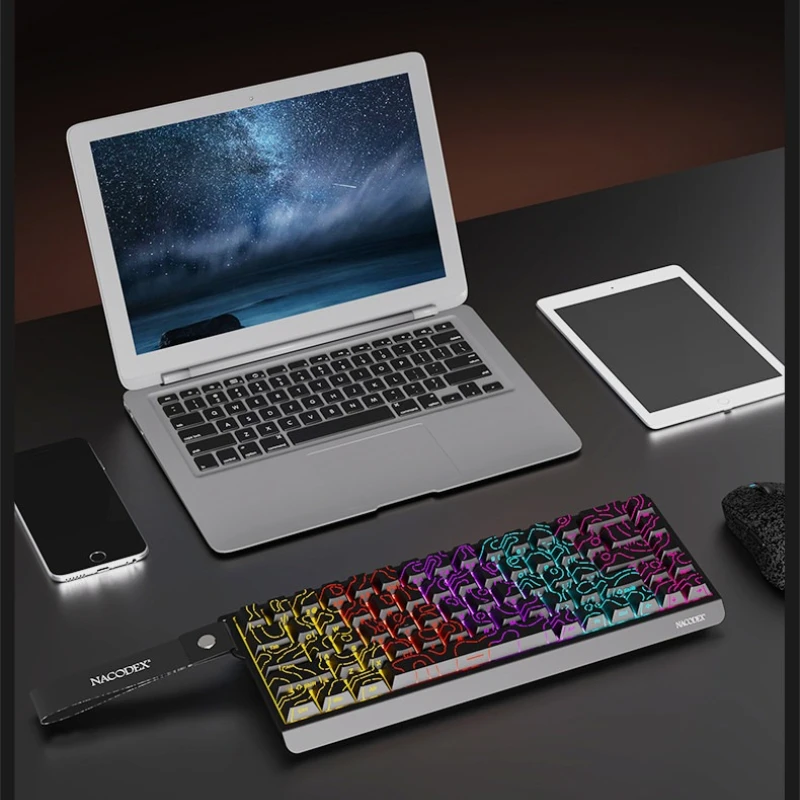 AJAZZ NK68V2 Wired Mechanical Keyboard Single Mode Portable Mini RGB Hot Swap Pc Office Gaming Lightweight Keyboard Red Axis