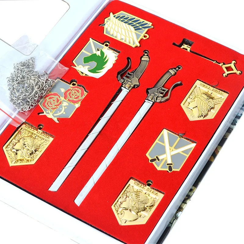 Attack on Titan Eren Ackerman Armin Arlert Survey Recon Corps Brooch Ring Necklace Jewelry Pendant Set Kids Birthday Gift Toys