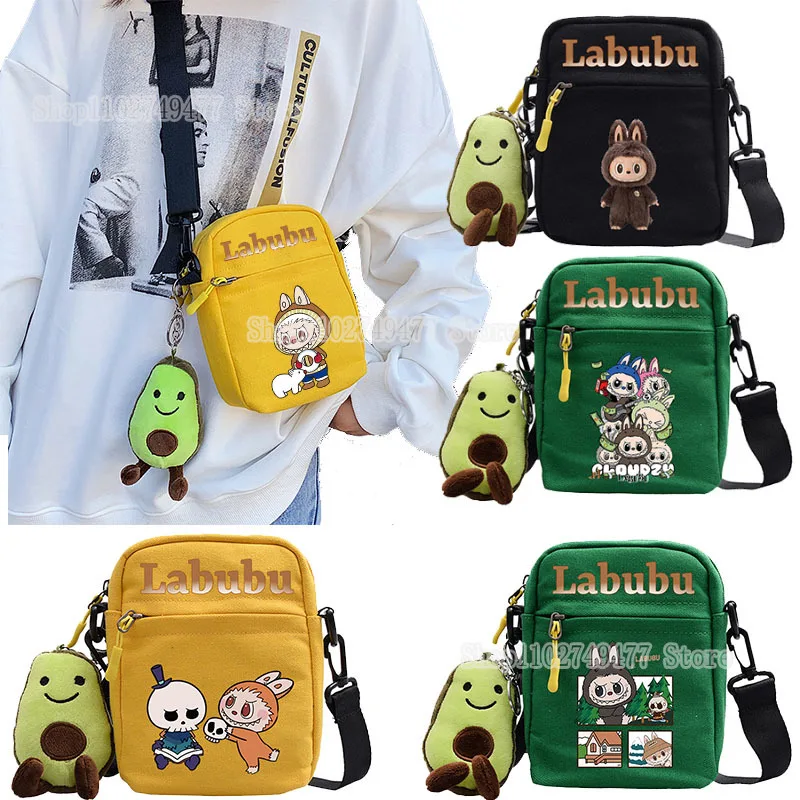 Novo labubu crossbody saco dos desenhos animados bonito pop mart saco móvel grande capacidade de armazenamento lona bolsa ombro essencial para viagens diárias