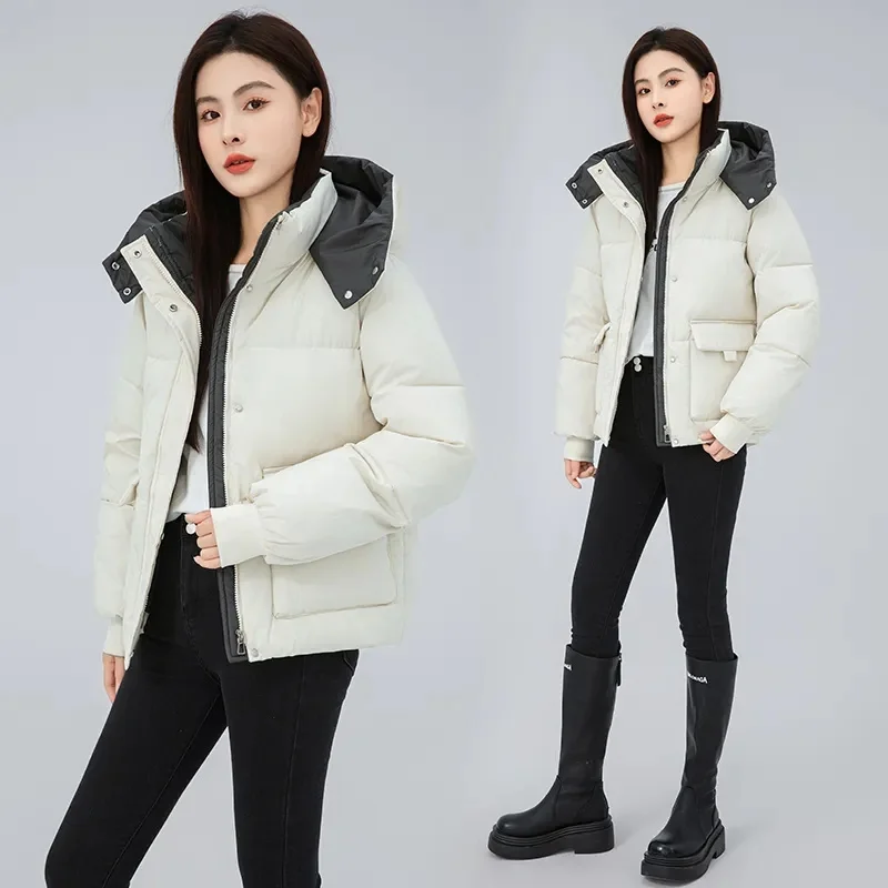 

Korean Down Coat Women Parkas 2025 Winter New Bread Overwear Thicken Warm Cotton Padded Jacket Short Hooded Overcoat Ladies Top