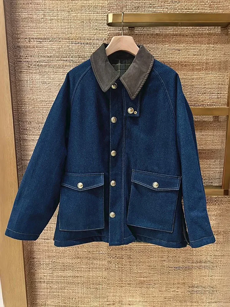 

M Home 2022, осенняя хлопковая куртка Briti Old Money Sle с цветочным воротником, высококачественное хлопковое пальто с большой подкладкой